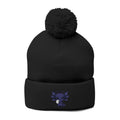 Embroidered Pom-Pom Knit Cap — Cozy Winter Beanie with Cute Skull & Floral Patch