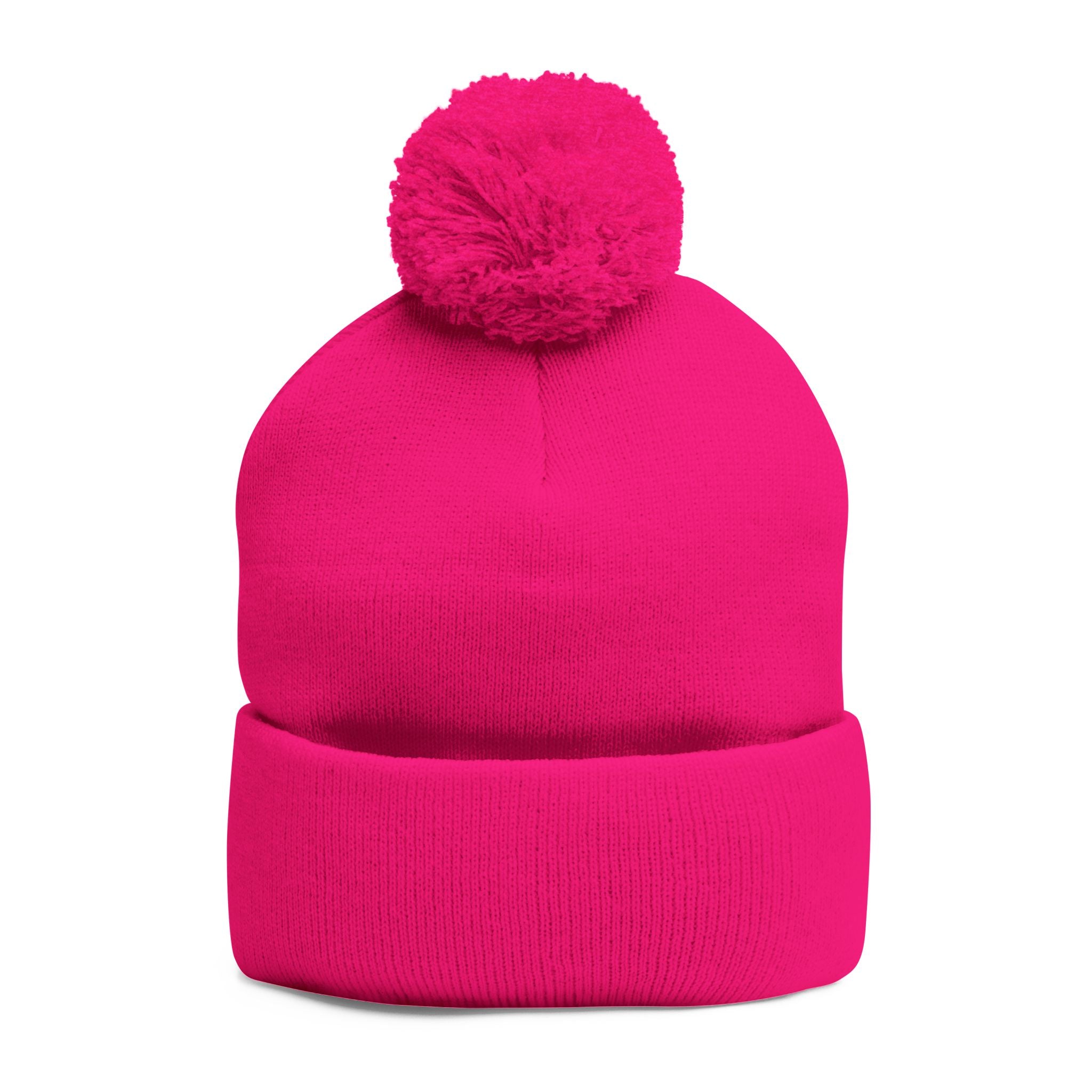 Pink Axolotl Beanie Hat — 'Kairo' Embroidered Pom-Pom Knit Cap